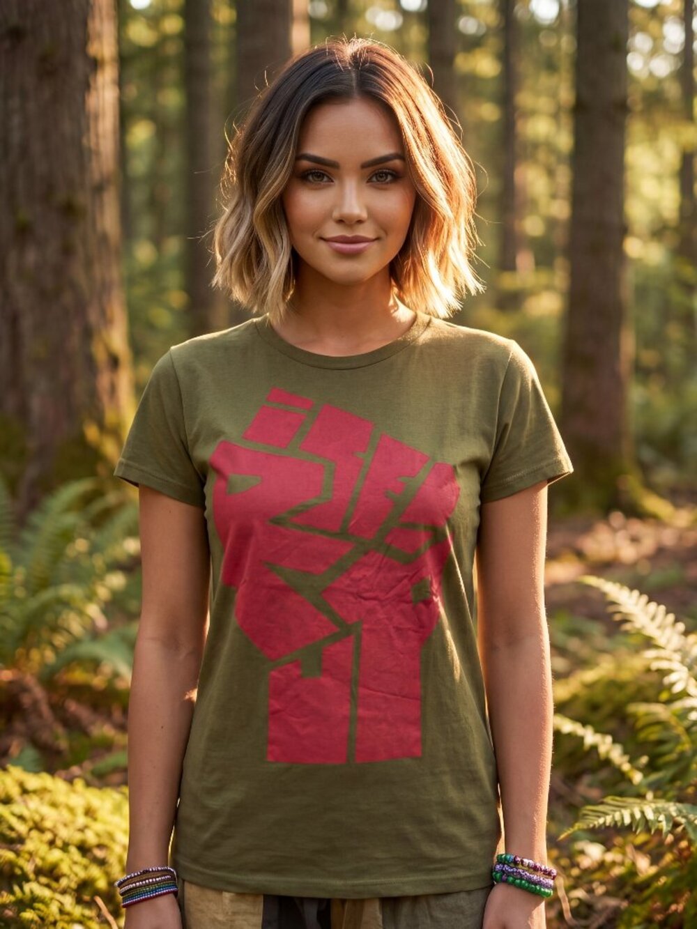 Rise Up! Fist Painted Tee: 100% Organic Cotton T Shirt For Women